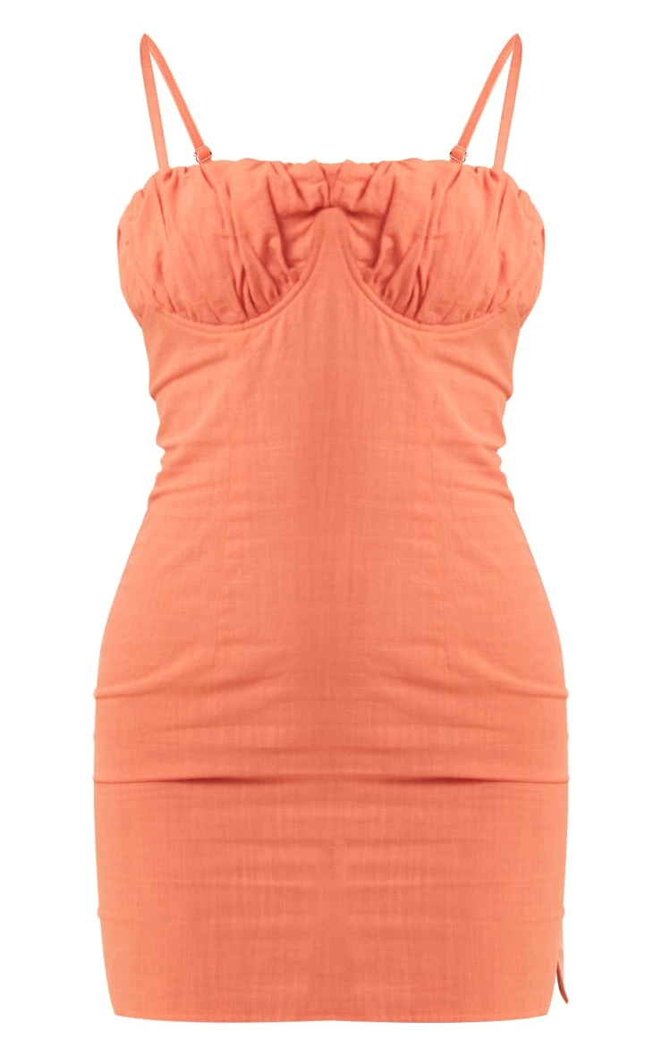 Orange Linen Look Underwired Bust Detail Strappy Bodycon Dress 5 Orange Linen Look Underwired Bust Detail Strappy Bodycon Dress - Image 5