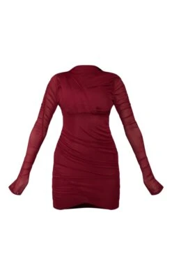 Dark Plum Mesh High Neck Drape Detail Ruched Bodycon Dress -Serenova Dresses Shop 035b45728f4cf3fff40b6f3287f51bddae264e59 cnc2961 5