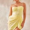 Lemon Broderie Knot Drape Detail Shift Dress