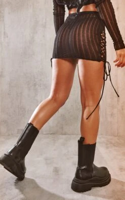 Black Sheer Knit Lace Up Skirt -Serenova Dresses Shop 0519123f6f236c1e97bd1b02bf0af803405acd19 cnc3283 3