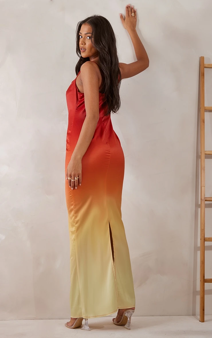 Tall Orange Satin Ombre Maxi Dress 2 Tall Orange Satin Ombre Maxi Dress - Image 2