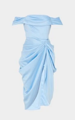 Blue Satin Draped Bardot Midi Dress -Serenova Dresses Shop 0bc95724b45f140f1361aedf5c054f431f04c614 cms1856 6