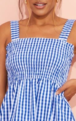 Blue Gingham Woven Ruched Bust Cami Mini Dress -Serenova Dresses Shop 0ec689e4659b9512e01c2b5b168b2f884aeb4ee2 cmz1454 5