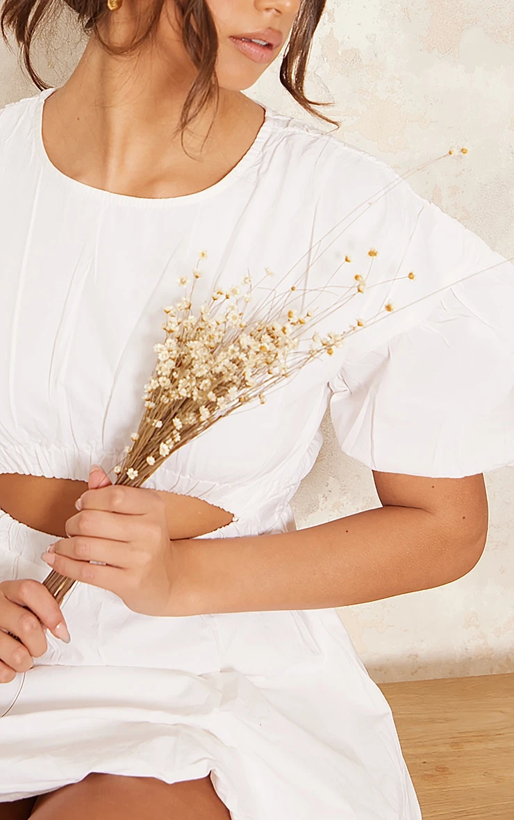 White Cotton Poplin Puff Sleeve Shift Dress 3 White Cotton Poplin Puff Sleeve Shift Dress - Image 3