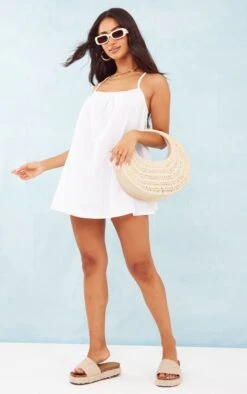 Petite White Cotton Poplin Swing Dress