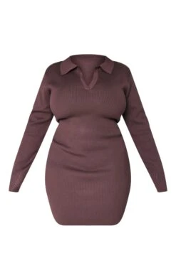 Plus Chocolate Long Sleeve Ribbed Knitted Bodycon Mini Dress -Serenova Dresses Shop 11c5df4910fc250b9dbef9059534014896d09ae3 cnb2399 5