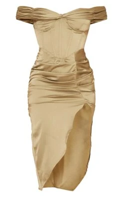 Olive Satin Corset Detail Bardot Gathered Skirt Midi Dress -Serenova Dresses Shop 19a9119de61dfdd21be9a39ceacefdd9113d5fd5 cmy4172 6