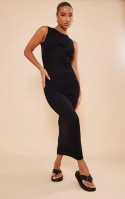 Black Jersey Under Wire Bust Detail Maxi Dress