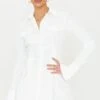 Tall White Pocket Detail Cargo Cinched Waist Shirt Dress