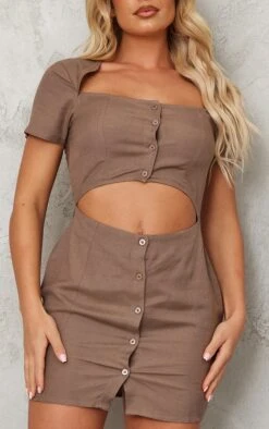 Taupe Linen Look Button Detail Cut Out Bodycon Dress 8 Taupe Linen Look Button Detail Cut Out Bodycon Dress -Serenova Dresses Shop 1c08a0b7f72211be4922b4fec07cca2c30d2192f cnd1215 4