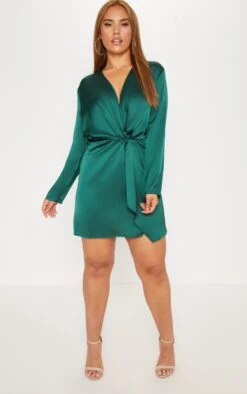 Plus Emerald Green Satin Long Sleeve Wrap Dress -Serenova Dresses Shop 1ca8fec31f9abe04a9ca5288027b9466351c3314 cly4982 4