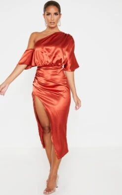 Rust Satin One Shoulder Ruched Skirt Midi Dress -Serenova Dresses Shop 1eadc294a973a28d496634197d658273740f7c4f cmf9062 4