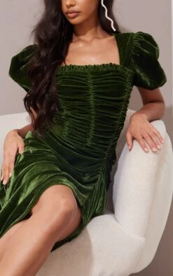 Olive Ruched Bodice Puff Sleeve Velvet Midi Dress 8 Olive Ruched Bodice Puff Sleeve Velvet Midi Dress -Serenova Dresses Shop 1faf3fad0e90ef281d5ec41e3b5188cea3fe780c cmu6159 5