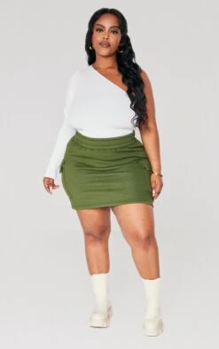 Plus Khaki Cargo Sweat Mini Skirt