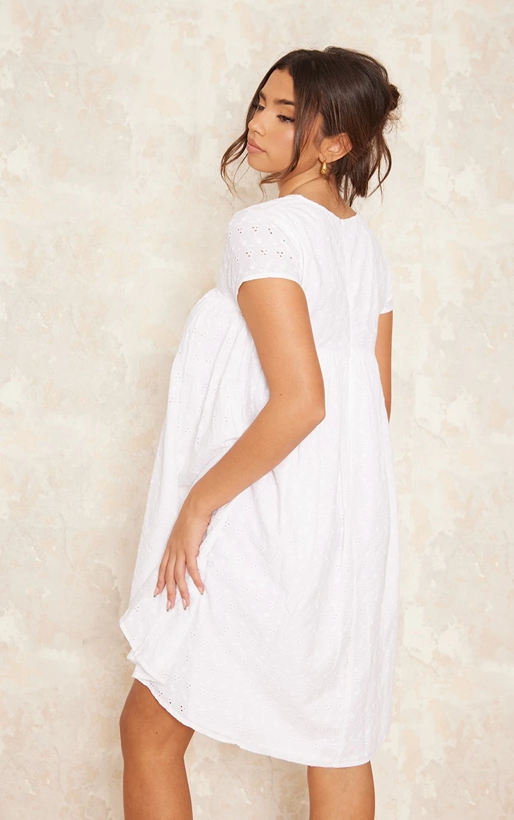 White Broderie Smock Dress 2 White Broderie Smock Dress - Image 2
