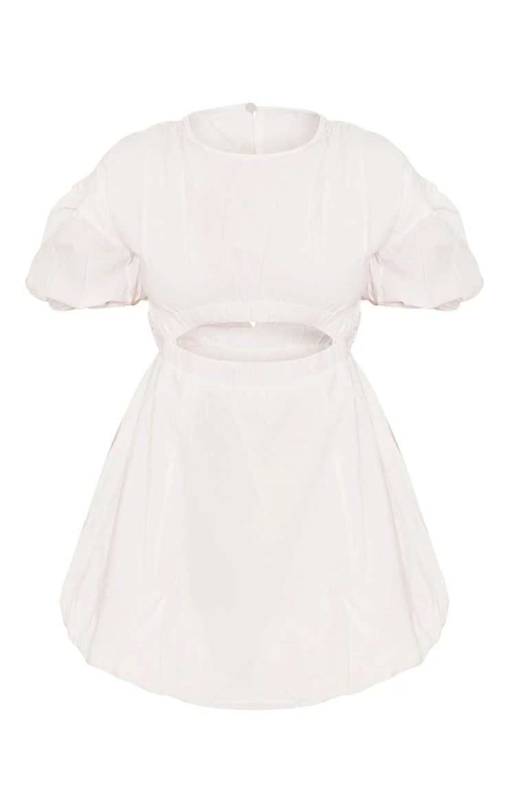 White Cotton Poplin Puff Sleeve Shift Dress 4 White Cotton Poplin Puff Sleeve Shift Dress - Image 4