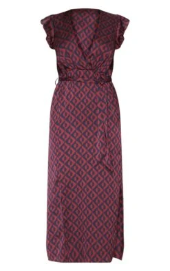 Navy Geo Print Satin Frill Shoulder Split Midi Dress -Serenova Dresses Shop 24260cab868d2ab64e69235a00f178afd0699ced cly2441 3