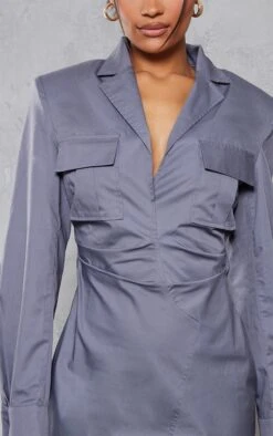 Charcoal Woven Pocket Detail Shoulder Pad Shirt Style Dress -Serenova Dresses Shop 25f80338a5b1d7ce66adbcb5aef21a15e6d8e87a cnb9171 4