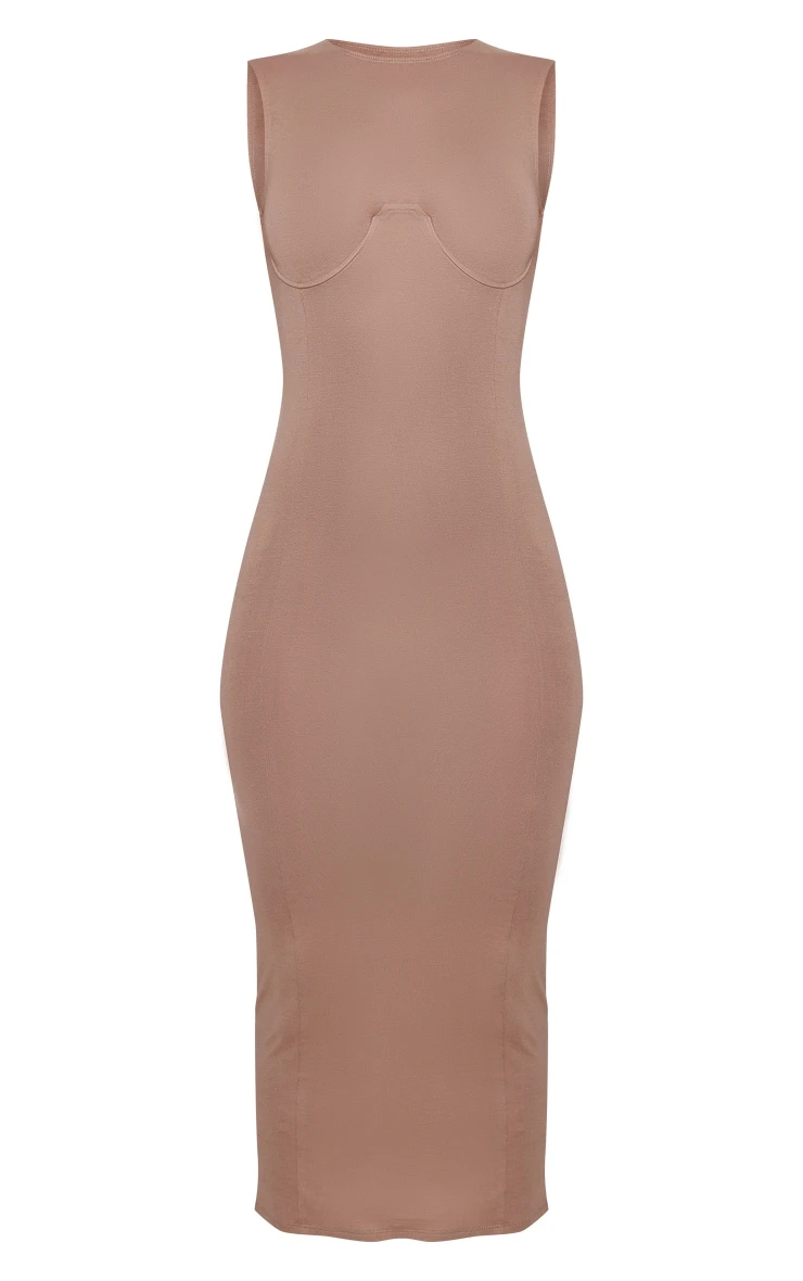 Soft Brown Jersey Under Wire Bust Detail Midaxi Dress 5 Soft Brown Jersey Under Wire Bust Detail Midaxi Dress - Image 5