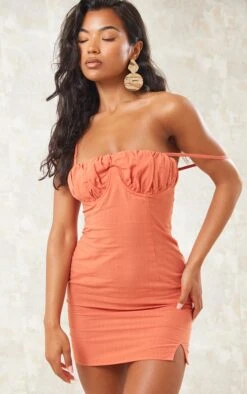 Orange Linen Look Underwired Bust Detail Strappy Bodycon Dress 8 Orange Linen Look Underwired Bust Detail Strappy Bodycon Dress -Serenova Dresses Shop 28a546c2b5674801d0222d27af86de97b0caebdf cne1394 4