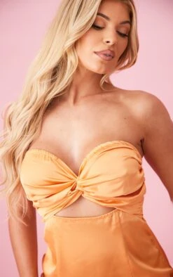 Orange Satin Bandeau Twist Detail Split Midaxi Dress -Serenova Dresses Shop 29471c77182060a021d8fe34650674cf39a4d632 cnd5913 4
