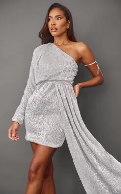 Silver Sequin One Shoulder Draped Bodycon Dress -Serenova Dresses Shop 295d7cfcfaba8278a410c38915dac4c290efb496 cnb3650 4