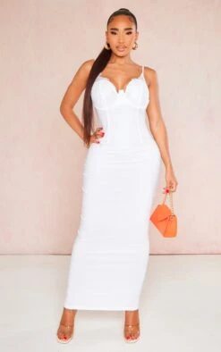Shape White Woven Lace Cup Detail Maxi Dress