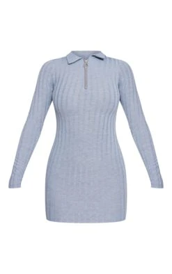 Grey Marl Zip Neck Ribbed Mini Bodycon Dress -Serenova Dresses Shop 2aa5840a327403fa3c472822652342077a08e53d cnc1132 5
