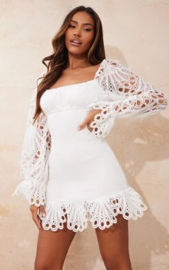 White Lace Sleeve Shirred Bodycon Dress -Serenova Dresses Shop 2d3e41111ee9b5a958351665fea4f6be4d75bef4 cms8462 4