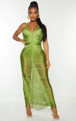 Shape Olive Fringe Detail Midaxi Dress