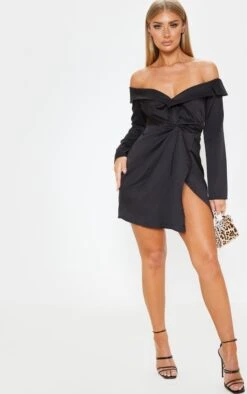 Black Bardot Knot Detail Blazer Dress -Serenova Dresses Shop 2f0dbd15eea0717b71a93f977319ac618839afab cmd2389 4