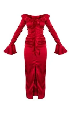 Red Ruffle Detail Ruched Long Sleeve Maxi Dress -Serenova Dresses Shop 3060ced858c13648e051c34863ae30879972785a cnc3031 5