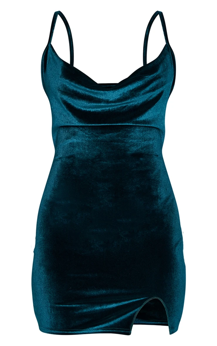 Forest Green Velvet Cowl Strappy Bodycon Dress 5 Forest Green Velvet Cowl Strappy Bodycon Dress - Image 5