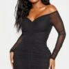 Shape Black Mesh Ruched Bardot Bodycon Dress