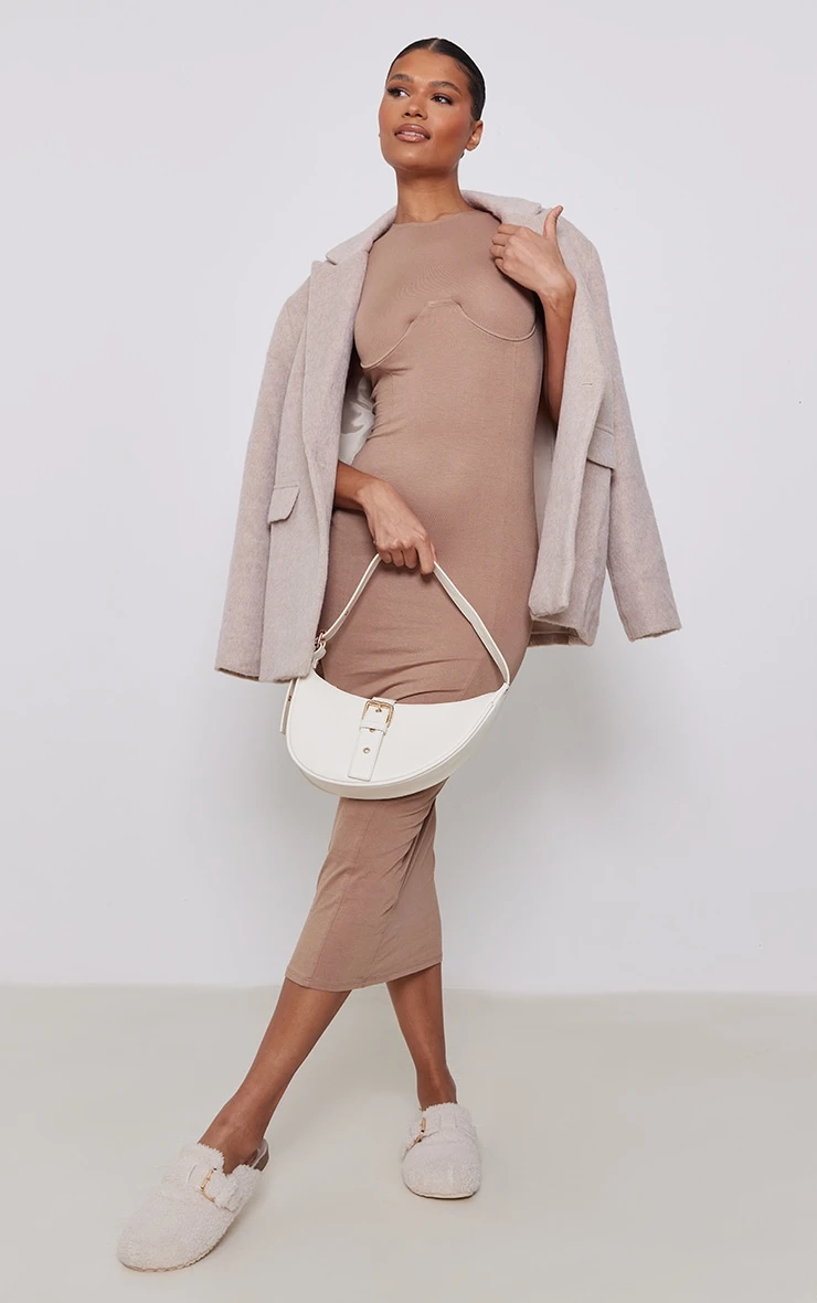 Soft Brown Jersey Under Wire Bust Detail Midaxi Dress 3 Soft Brown Jersey Under Wire Bust Detail Midaxi Dress - Image 3