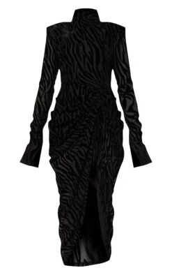 Black Zebra Devore High Neck Draped Midi Dress -Serenova Dresses Shop 385d20a3067a01f069222eb30d260168c69fd8c0 cmu4283 6