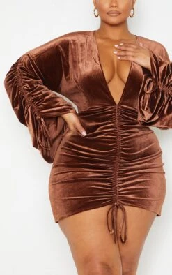 Plus Chocolate Velvet Plunge Ruched Front Bodycon Dress 8 Plus Chocolate Velvet Plunge Ruched Front Bodycon Dress -Serenova Dresses Shop 3a3d5773b8ac27506857ddca1390ca9ca2160fd1 cmu1343 5