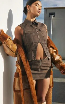 Brown Acid Wash PU Low Rise Micro Mini Skirt -Serenova Dresses Shop 3cd90a6b1e3c5a0192bc35a6d0d8c78b9e54a572 cna5272 5