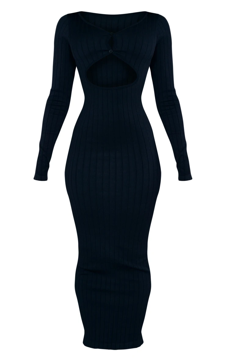 Black Structured Contour Wide Rib Button Down Midaxi Dress 5 Black Structured Contour Wide Rib Button Down Midaxi Dress - Image 5