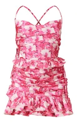 Hot Pink Floral Abstract Print Ruched Frill Detail Strappy Bodycon Dress -Serenova Dresses Shop 3f4e8ba525b07b4d4833d189a7e38b7ddf568f8b cmy1656 5