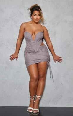 Shape Mauve Textured Ruched Side Bodycon Skirt