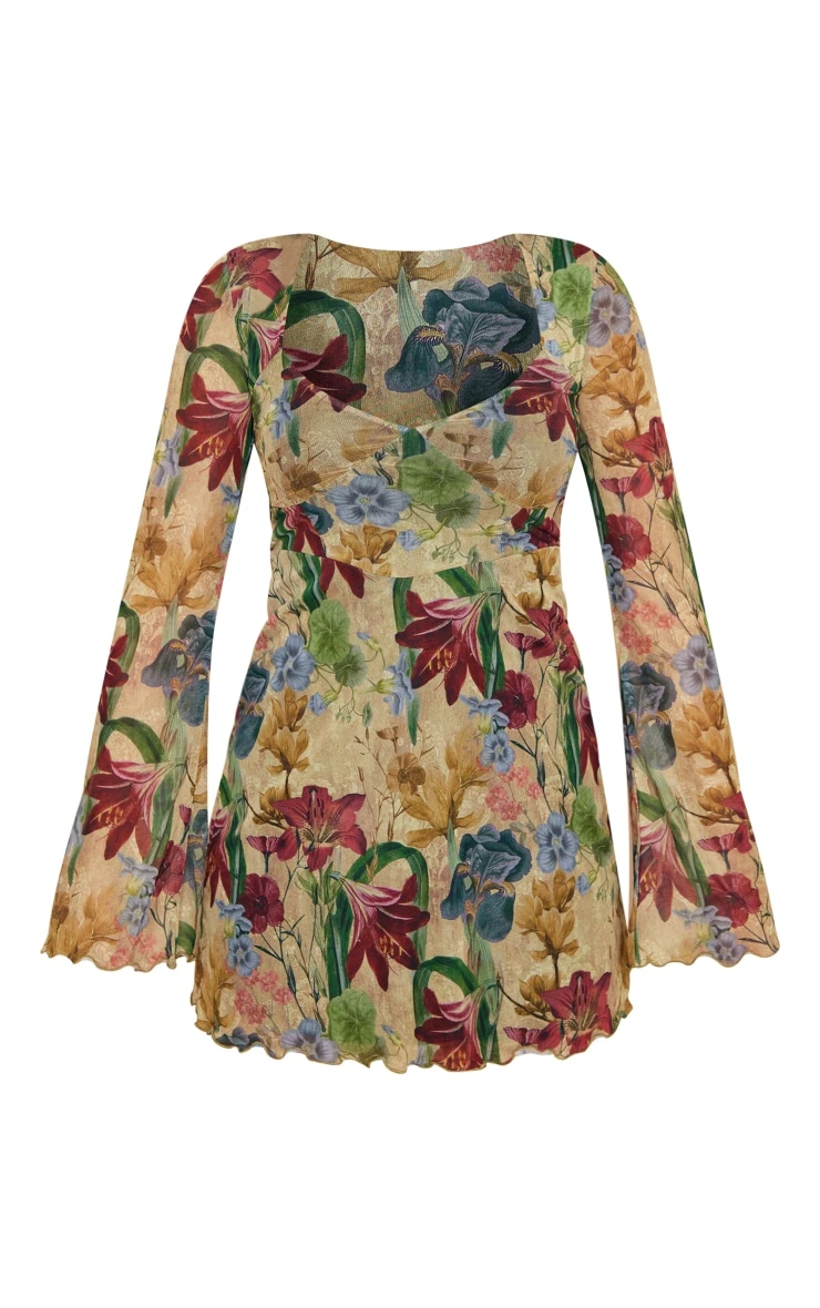 Stone Vintage Floral Mesh Underbust Detail Shift Dress 5 Stone Vintage Floral Mesh Underbust Detail Shift Dress - Image 5