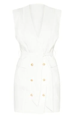 White Sleeveless Gold Button Detail Blazer Dress -Serenova Dresses Shop 46642963461c3aff3e15ee91ec0c21f60db40967 clx6264 3
