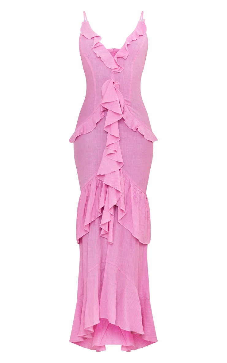Tall Pink Textured Frill Maxi Dress 5 Tall Pink Textured Frill Maxi Dress - Image 5