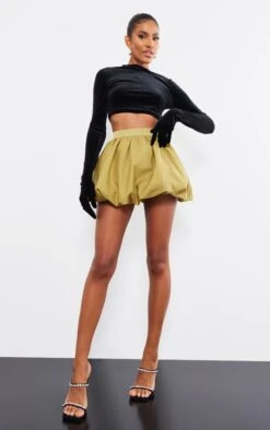 Olive Parachute Cargo Puffball Mini Skirt
