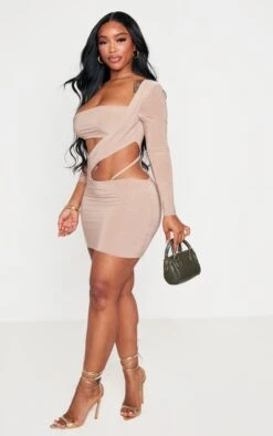 Shape Taupe Slinky Cut Out Long Sleeved Bodycon Dress -Serenova Dresses Shop 4f1ec6d127a873e2a1beef03dd49e7909273b3bb cne0614 3