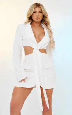 White Plunge Side Cut Out Tie Detail Blazer Dress 7 White Plunge Side Cut Out Tie Detail Blazer Dress -Serenova Dresses Shop 52f0eebd0c539a3f7215f990360facecea3624af cnd2333 3