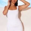 White Slinky Ruched Sleeveless Bodycon Dress