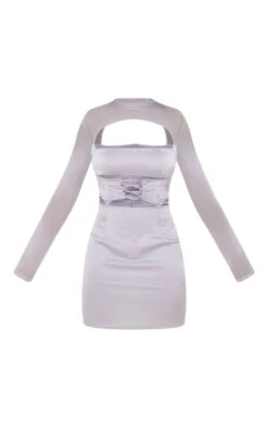 Silver Satin Lace Up Corset Mesh Sleeve Bodycon Dress -Serenova Dresses Shop 56000d1d2c81b1caf2743f2bcbca716ac258bdf1 cnc7814 5
