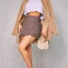 Brown Woven Tailored Wrap Mini Skirt
